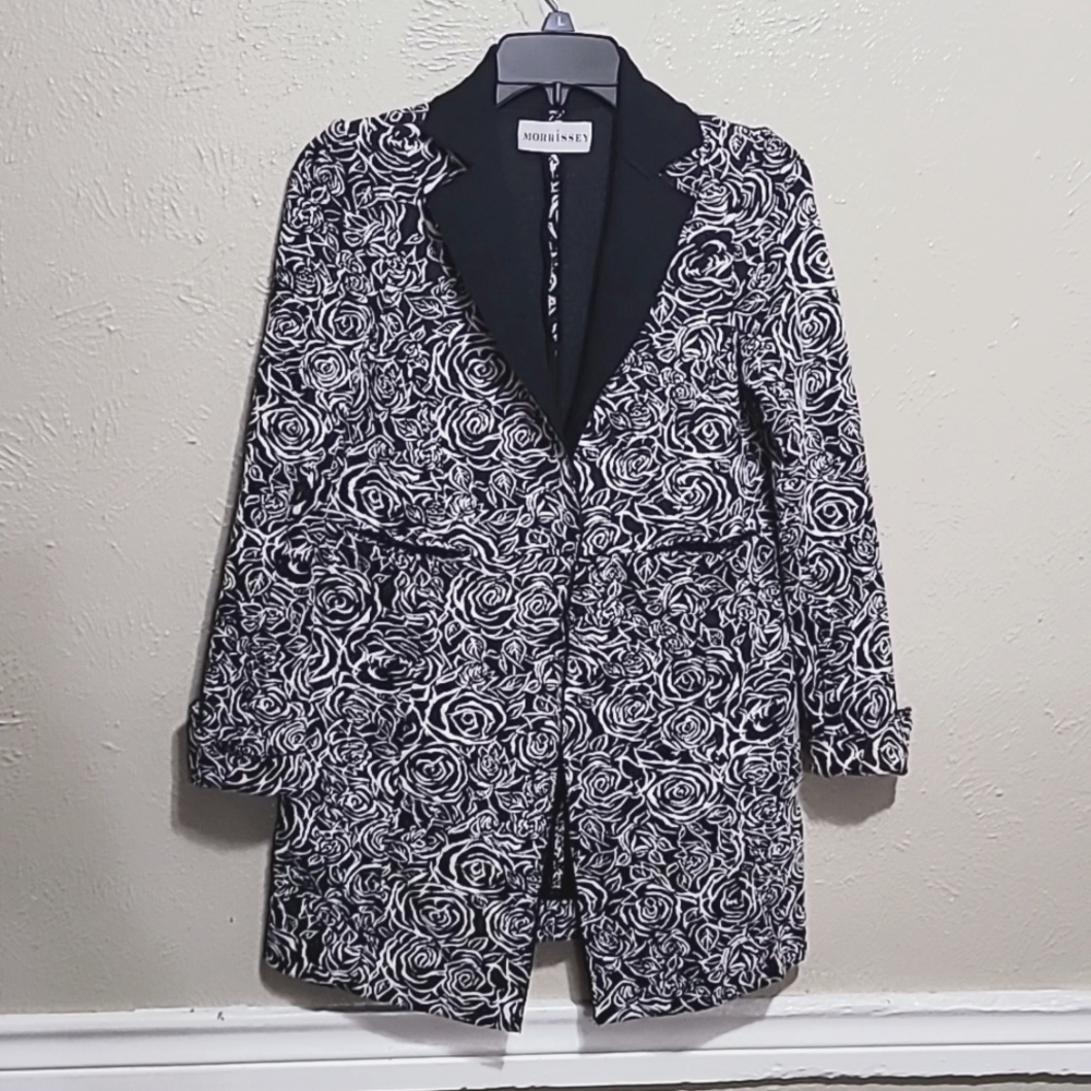 Morrisey Blazer‎ Coat Black and White Floral print women's Size: Small ?